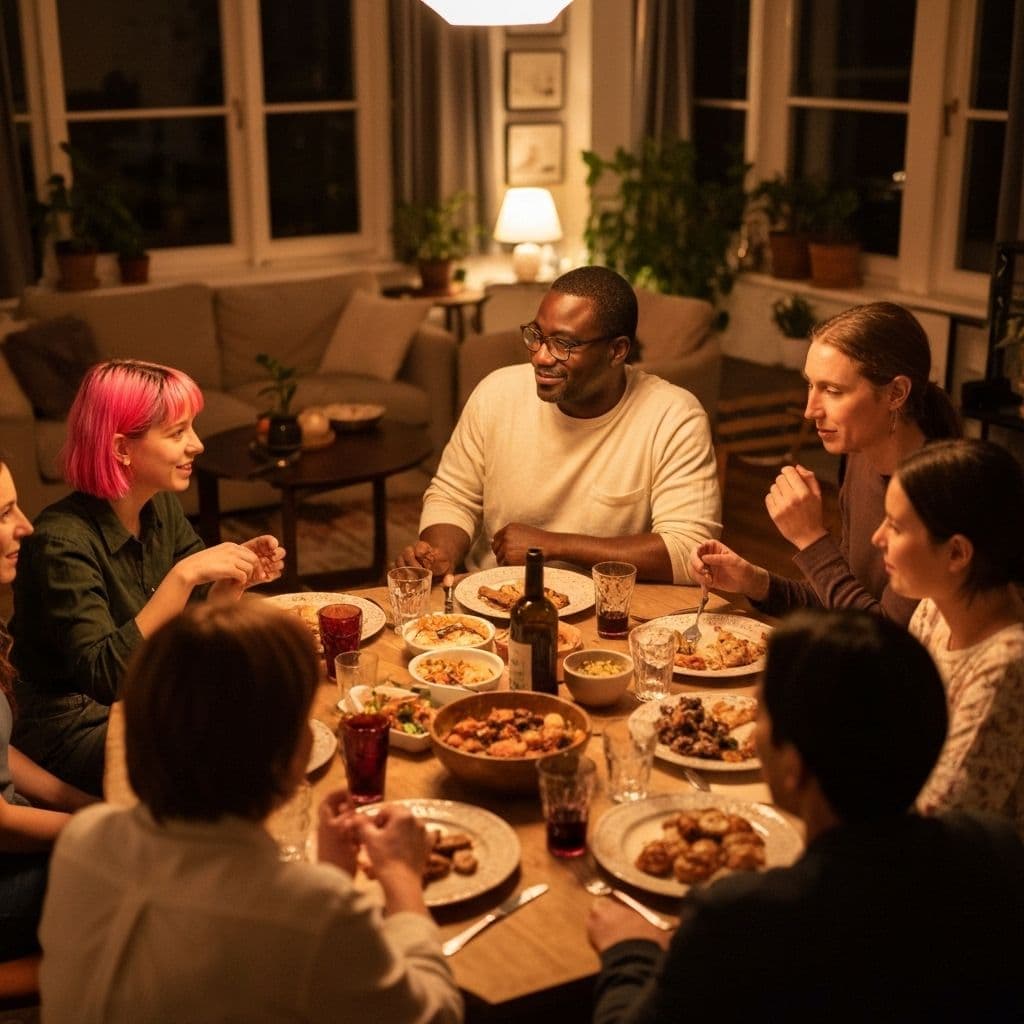 People enjoying dinner together
